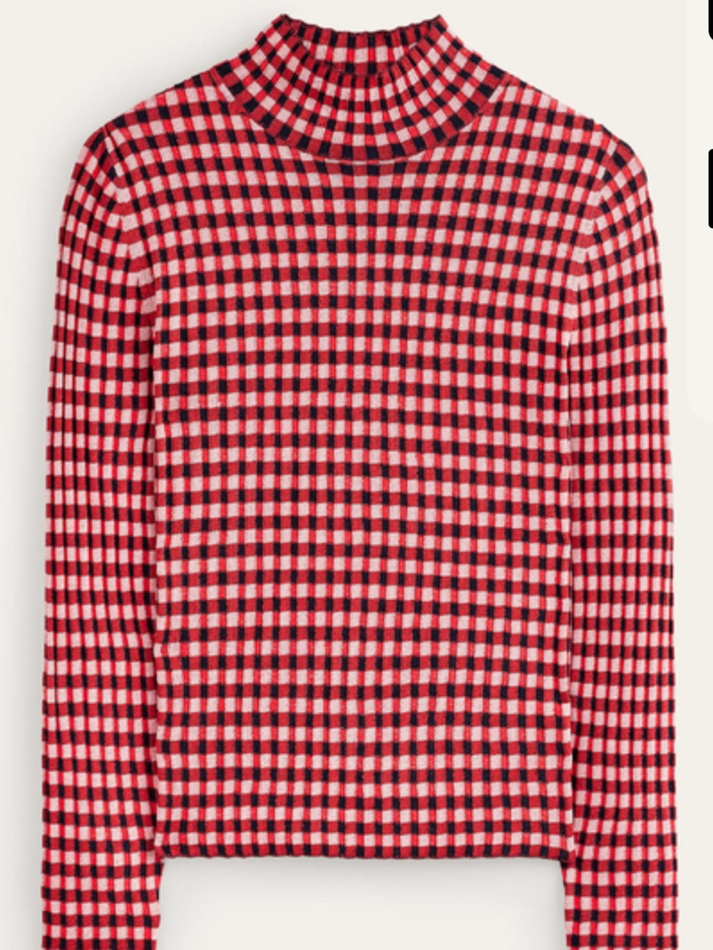 Boden Red and Black Checked Mock Neck Long Sleeve Shirt